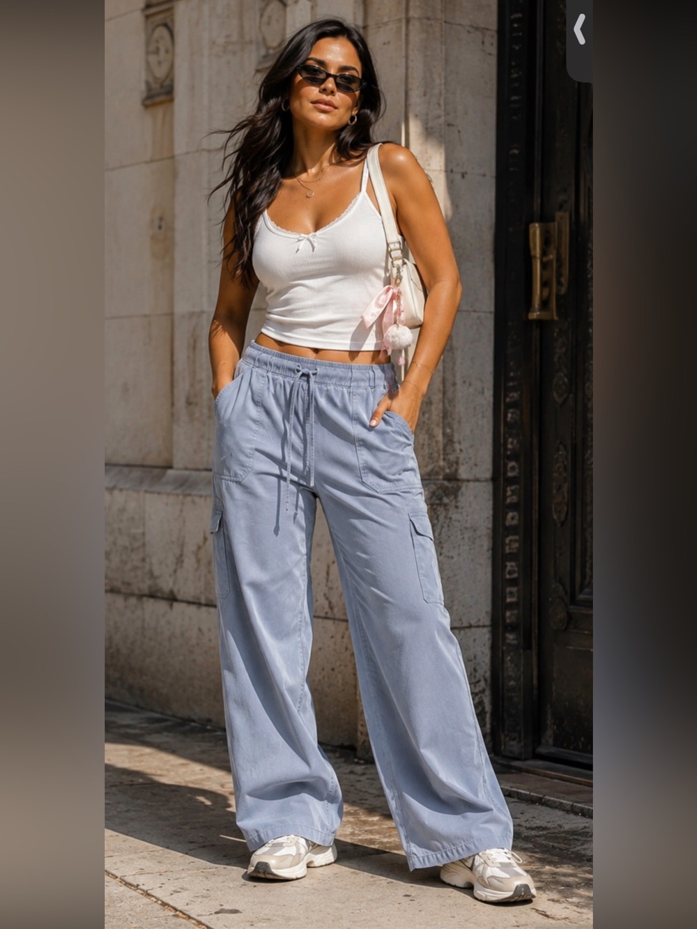 Buffalo David Bitton Tencel Wide Leg Cargo Pants - Blizzard Blue - Large NWT